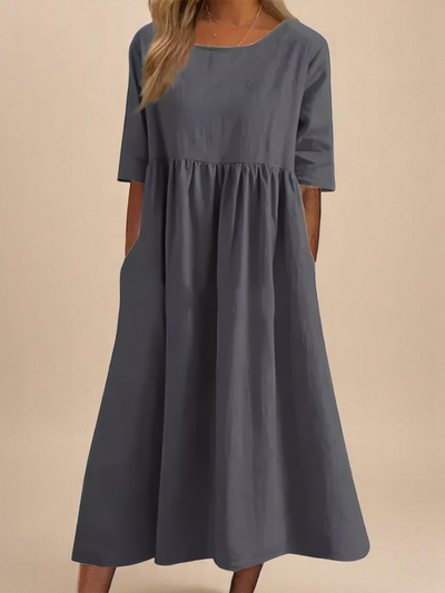 Minah  Dress with Round Neck and Waist Details – For Ease Every Day