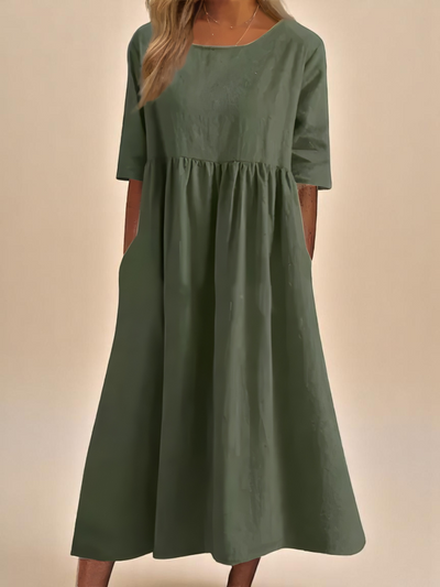 Minah  Dress with Round Neck and Waist Details – For Ease Every Day