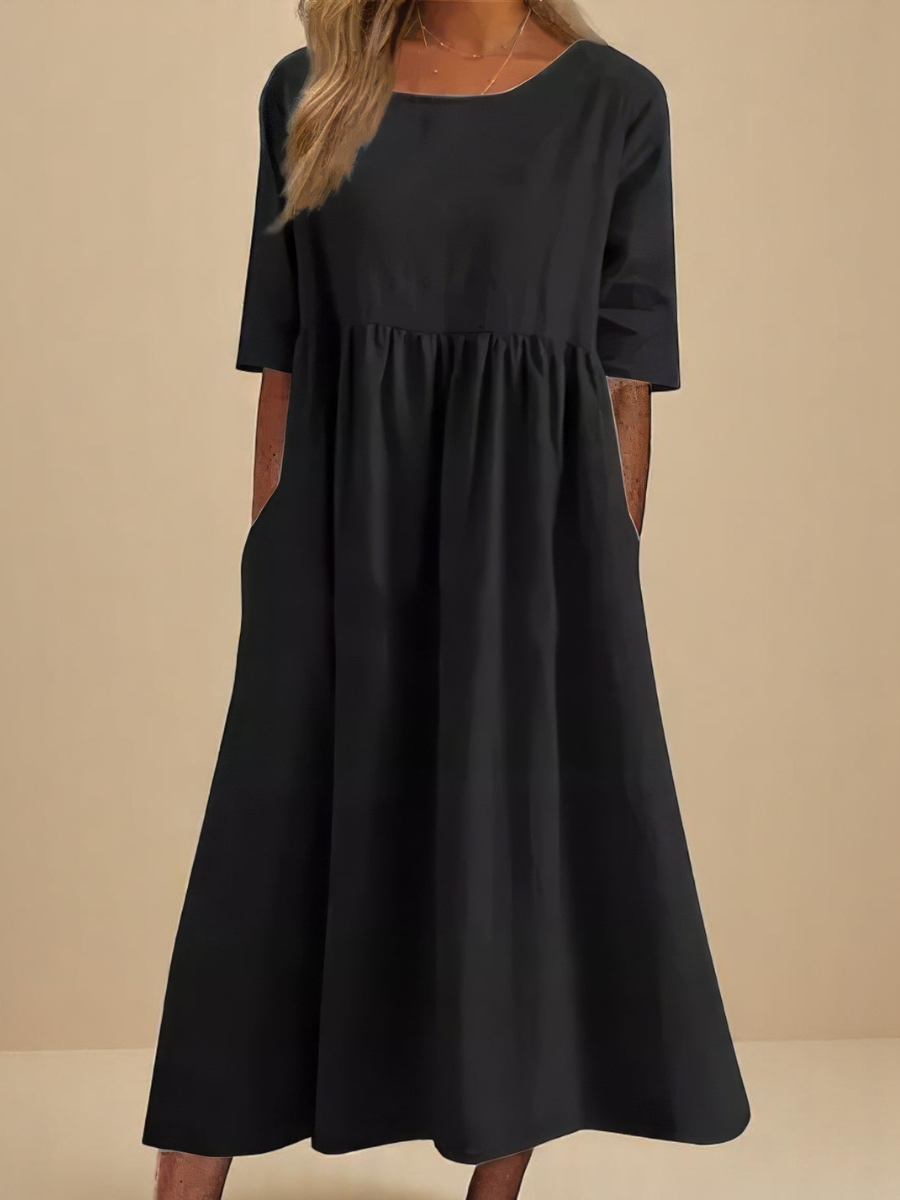 Minah  Dress with Round Neck and Waist Details – For Ease Every Day