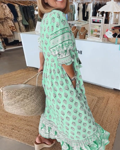 Mana  Chic Floral V-Neck Dress