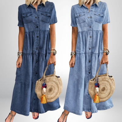 Sofia Soft Denim Dress with Buttons