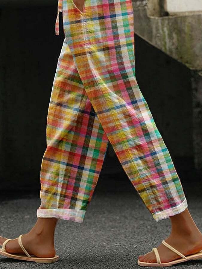 Casual Checked Drawstring Waist Trousers