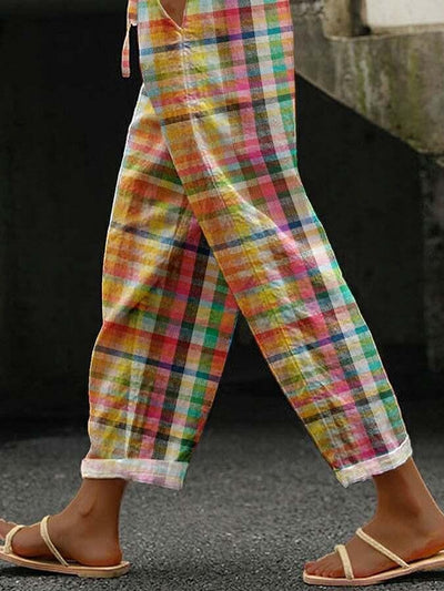 Casual Checked Drawstring Waist Trousers