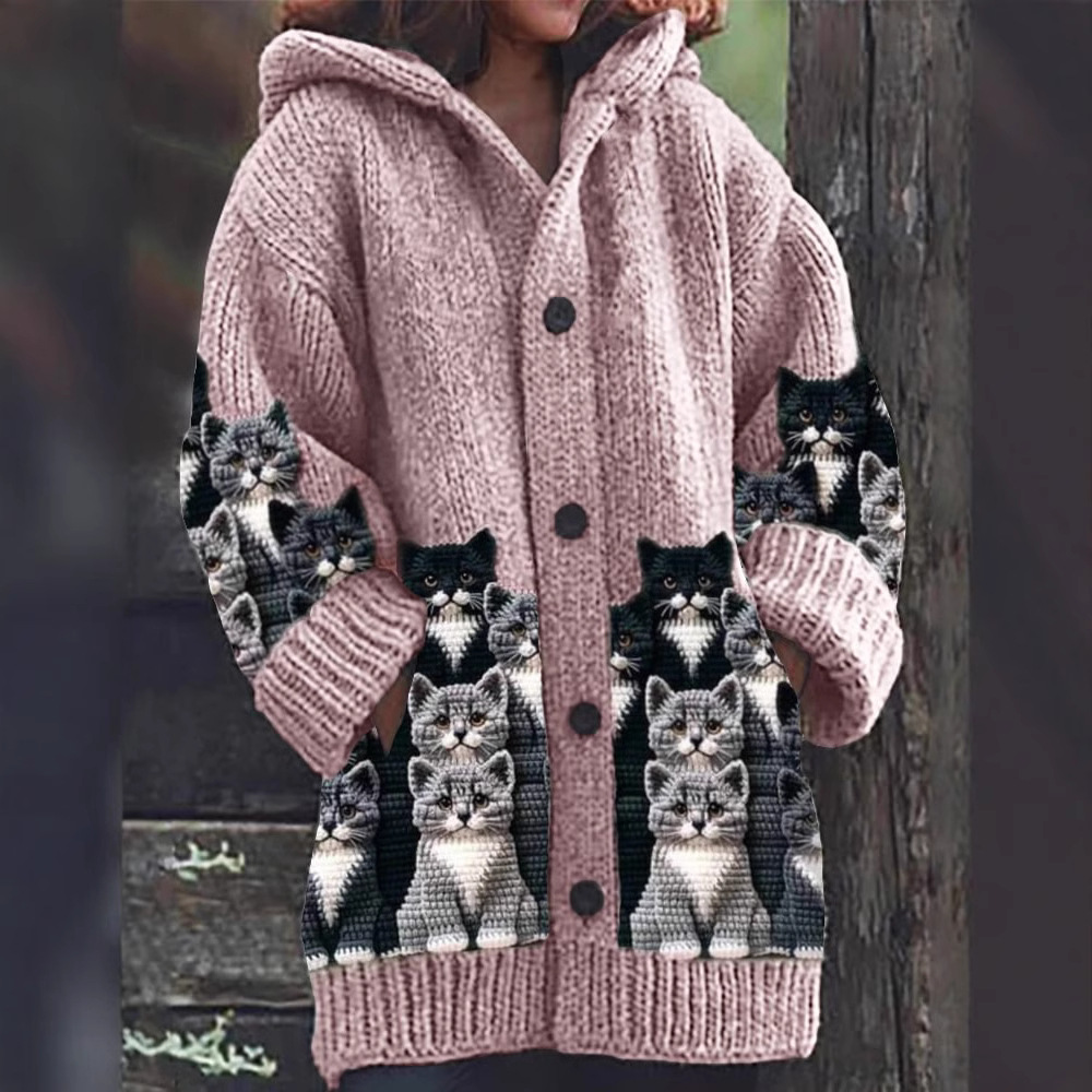 Jasmin | Cosy Knit Cardigan with Cat Print