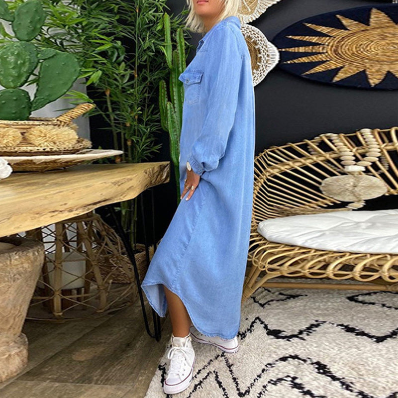 Yara Maxi dress in denim with long sleeves
