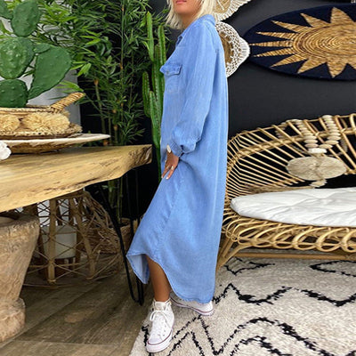 Yara Maxi dress in denim with long sleeves