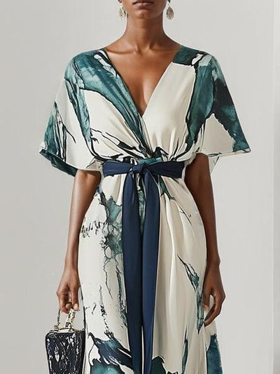 Trendy maxi dresses with short sleeves and V-neck