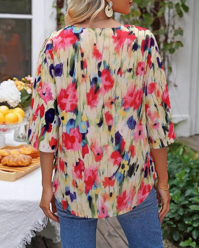 Romantic Floral Shirt with 3/4 Sleeves