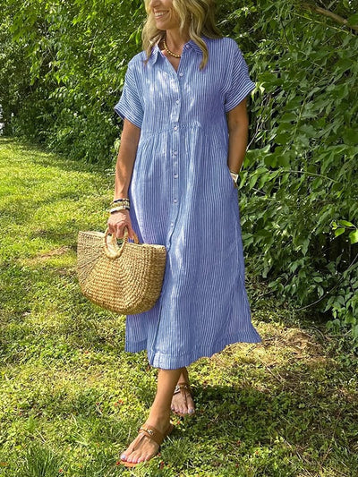 Mital  Striped Shirt Dress with Buttons and Functional Pockets