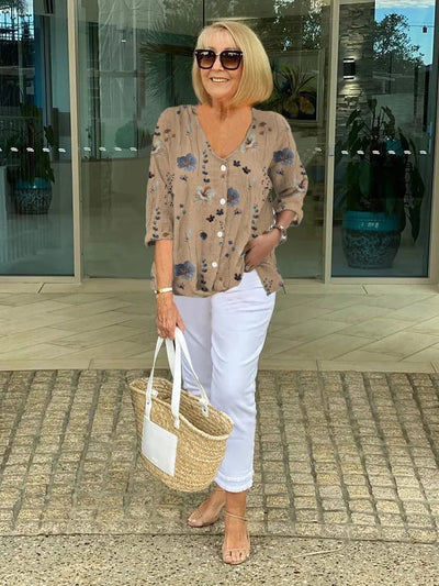 Evelyn Elegant Shirt with Flowers