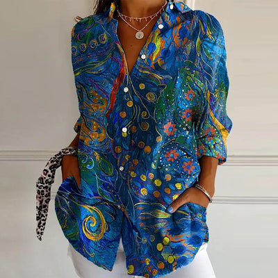 Long-Sleeved Shirt with Blue Collar