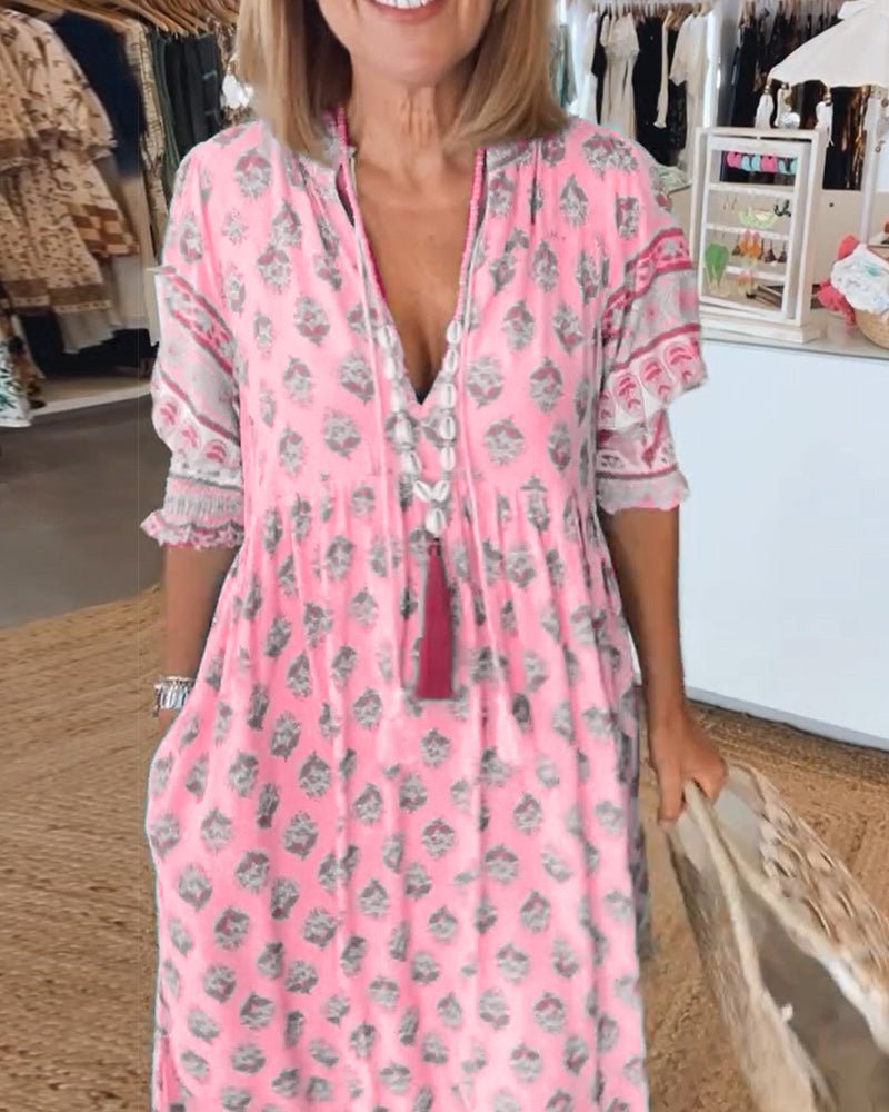 Mana  Chic Floral V-Neck Dress