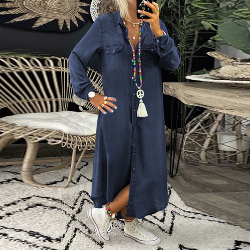 Yara Maxi dress in denim with long sleeves