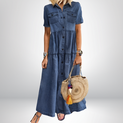 Sofia Soft Denim Dress with Buttons