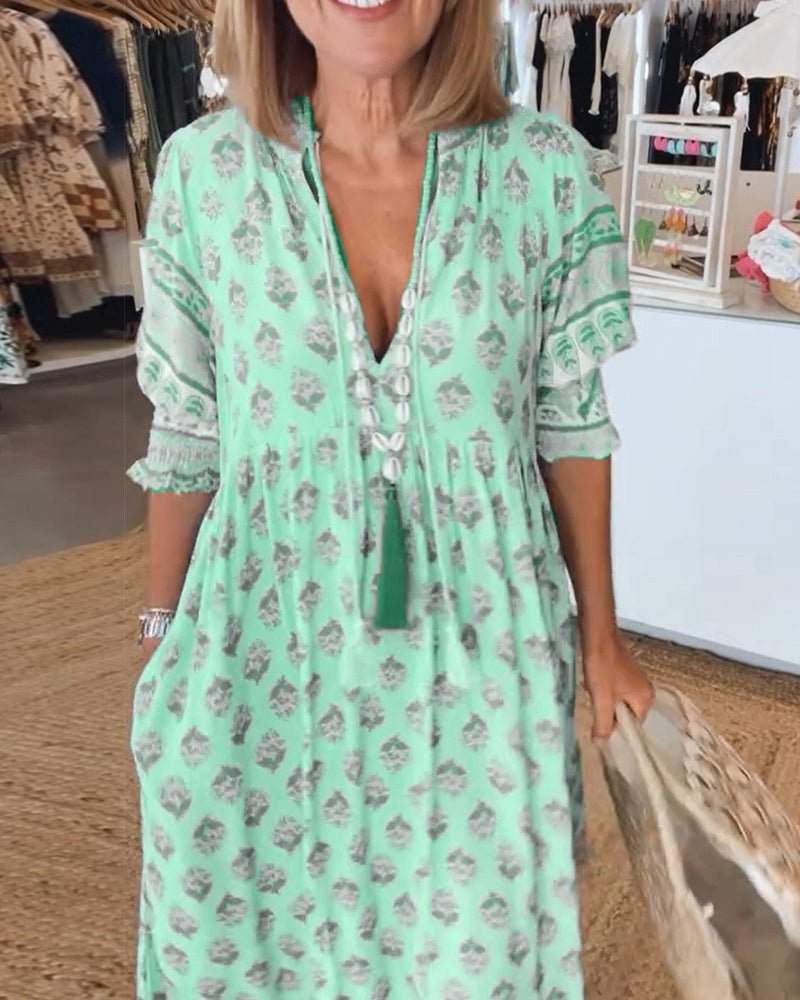 Mana  Chic Floral V-Neck Dress