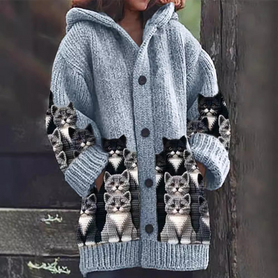 Jasmin | Cosy Knit Cardigan with Cat Print
