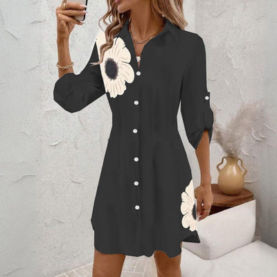 Mini dress with nostalgic floral print and long sleeves