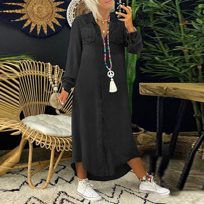 Yara Maxi dress in denim with long sleeves