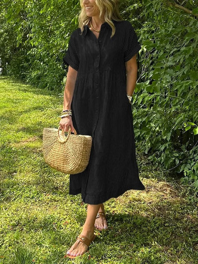 Mital  Striped Shirt Dress with Buttons and Functional Pockets