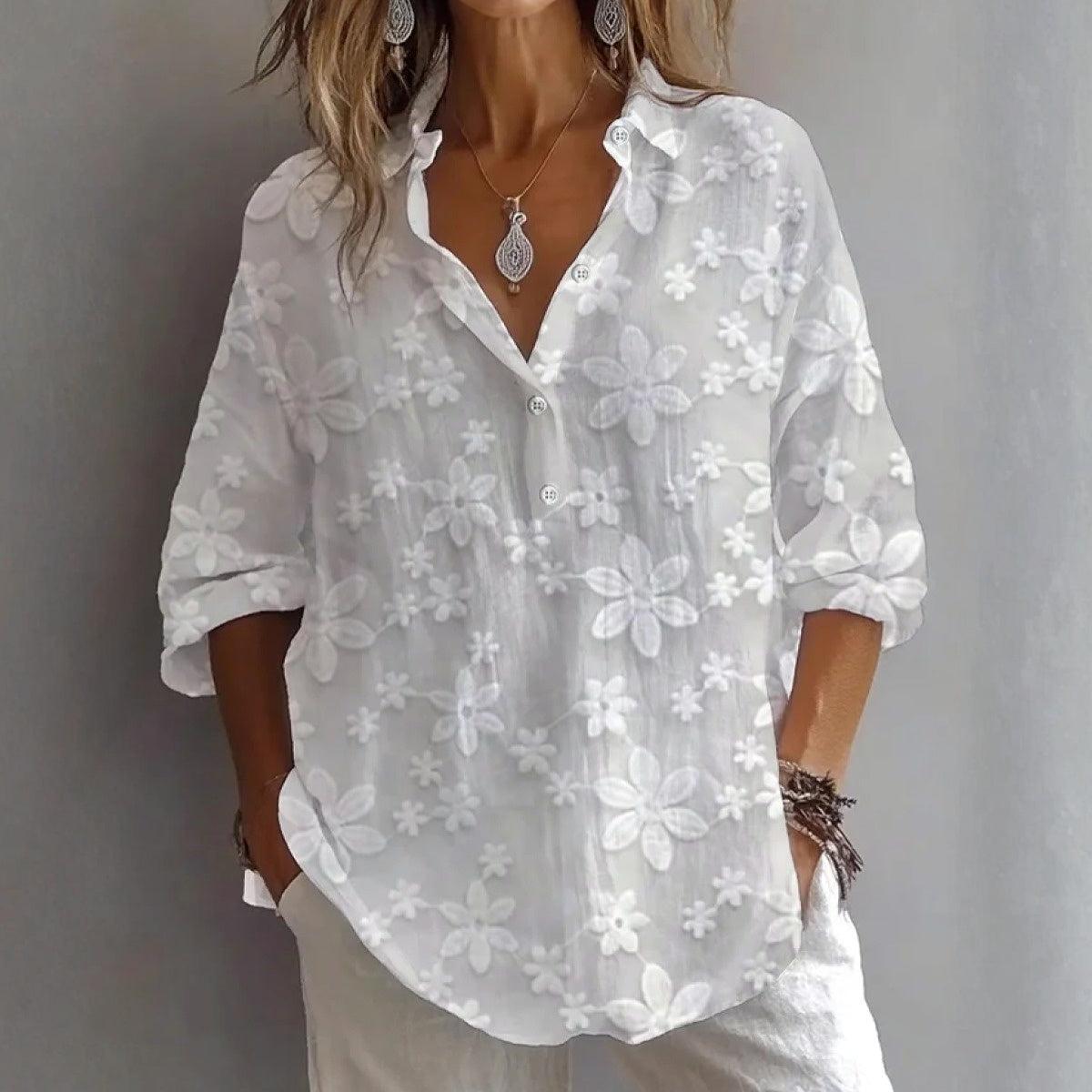 White V-neck Shirt with 3/4 Sleeves