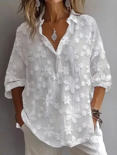 White V-neck Shirt with 3/4 Sleeves
