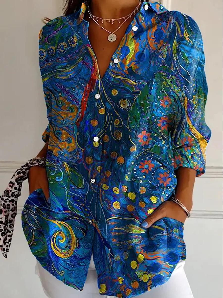 Long-Sleeved Shirt with Blue Collar