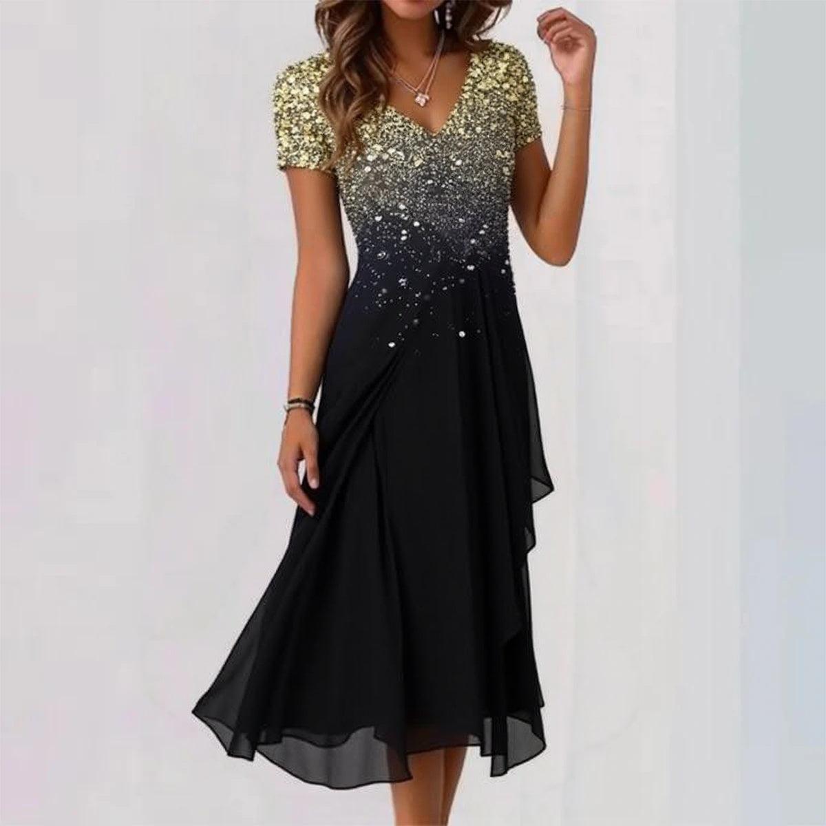 Beautiful midi dresses with V-neck and short sleeves