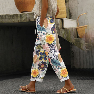 Elegant Floral Print Trousers with Pockets
