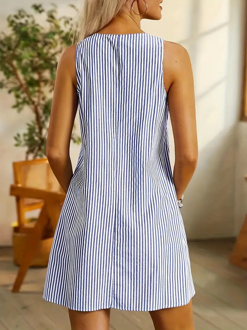 Selina Elegant Striped Summer Dress with Pockets