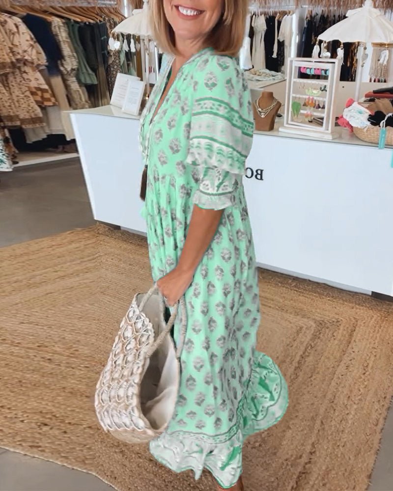 Mana  Chic Floral V-Neck Dress