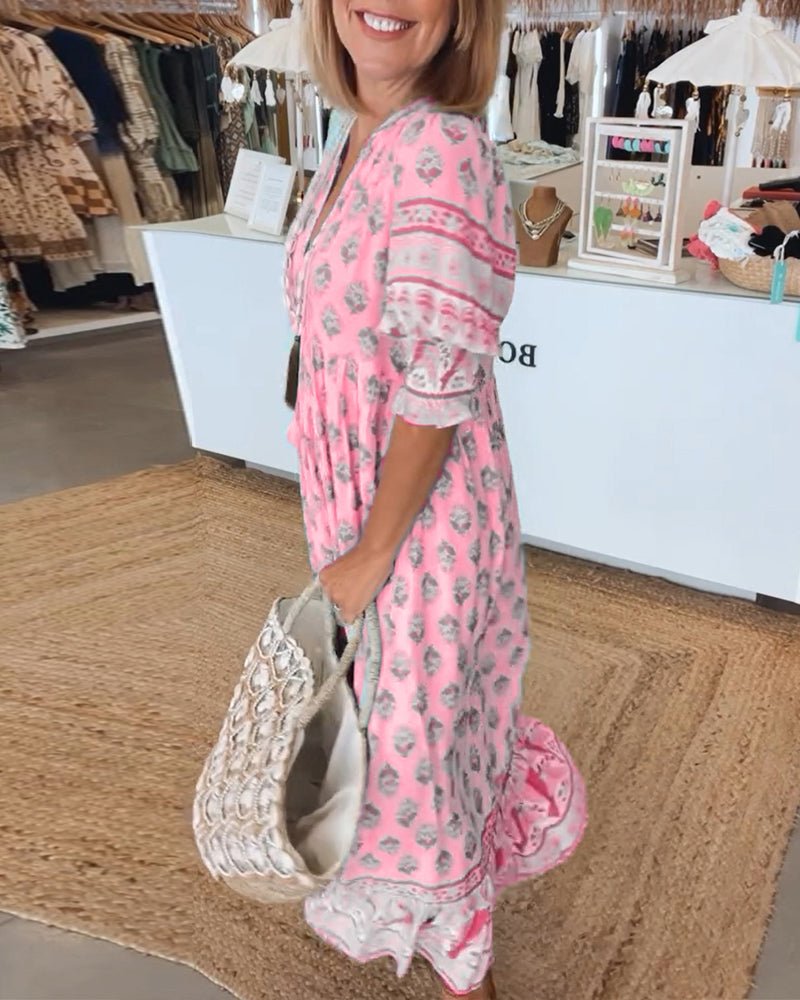 Mana  Chic Floral V-Neck Dress