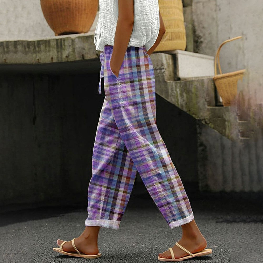 Casual Checked Drawstring Waist Trousers