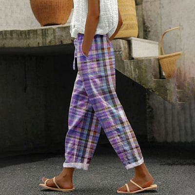 Casual Checked Drawstring Waist Trousers