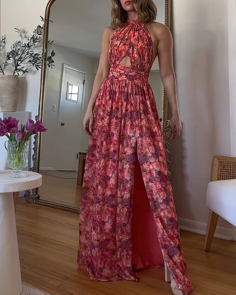 Isa Luna  Backless Maxi Dress with Floral Print