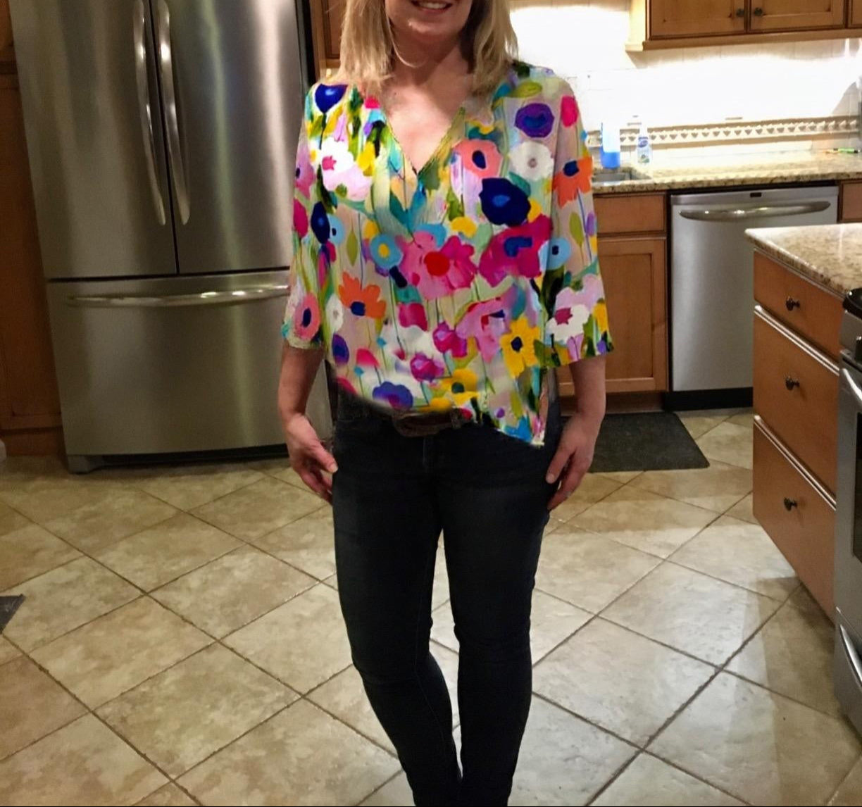 Romantic Floral Shirt with 3/4 Sleeves