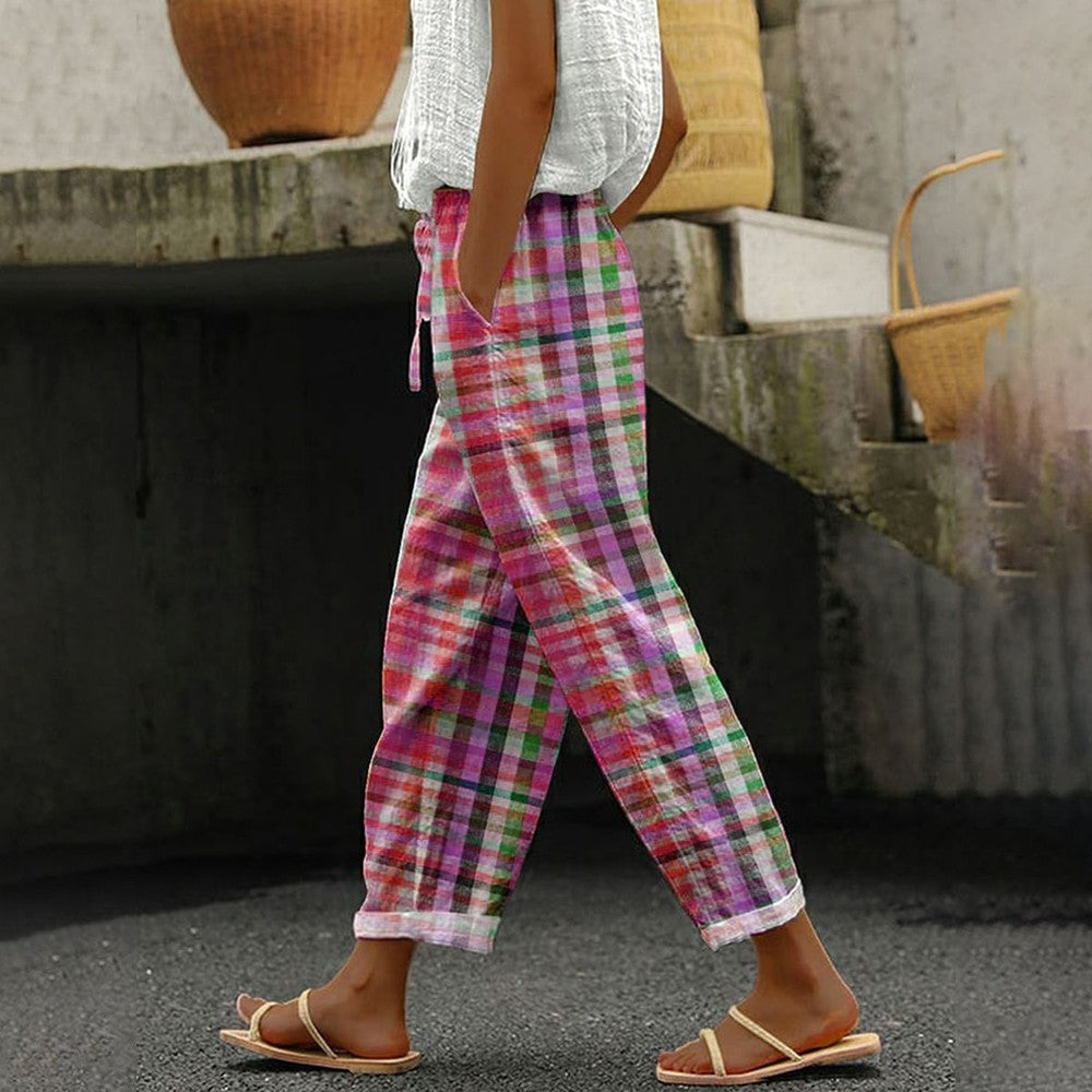 Casual Checked Drawstring Waist Trousers
