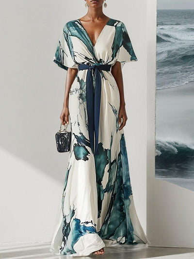 Trendy maxi dresses with short sleeves and V-neck