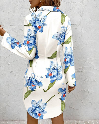 Mini dress with fresh floral print, long sleeves