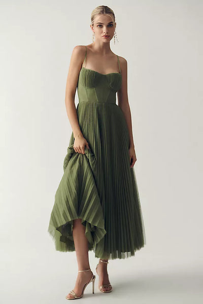Sima Pleated Skirt with Asymmetric Hem