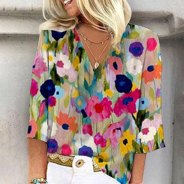 Romantic Floral Shirt with 3/4 Sleeves