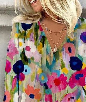 Romantic Floral Shirt with 3/4 Sleeves