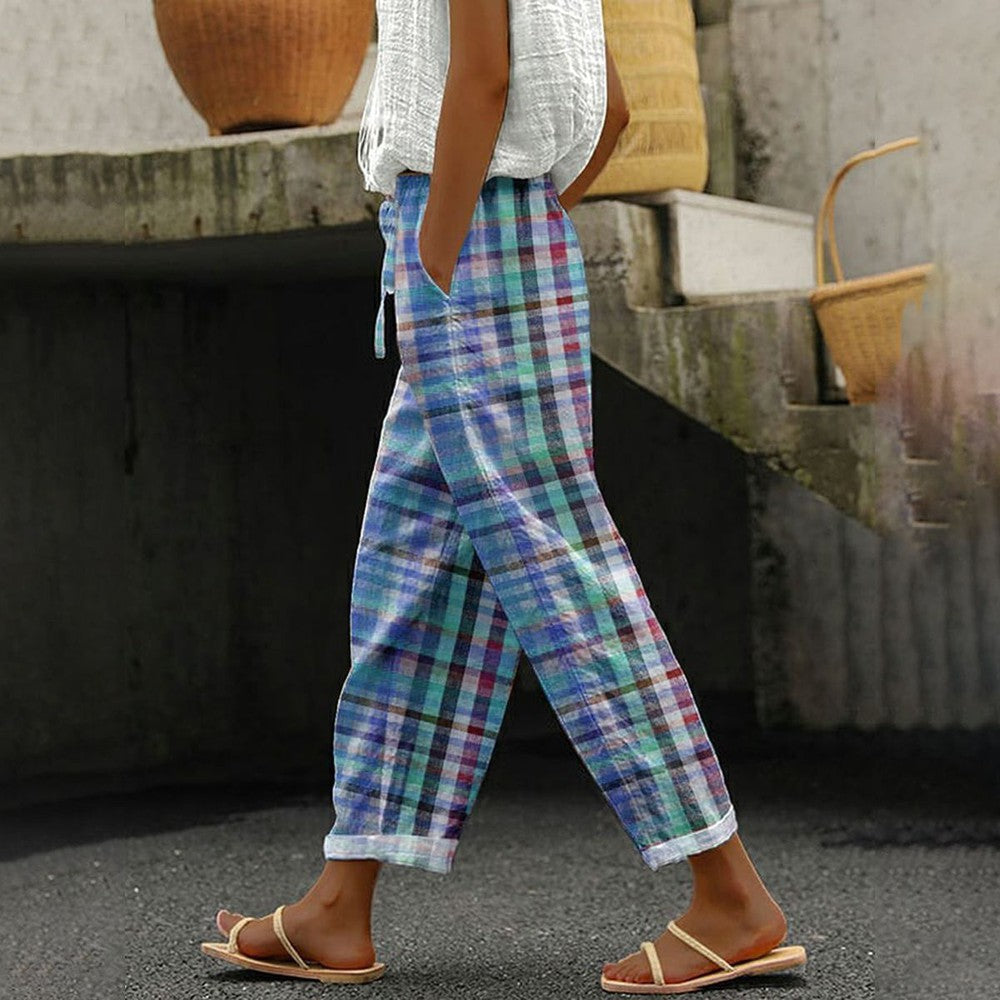 Casual Checked Drawstring Waist Trousers