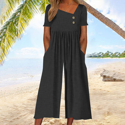 Youthful Blue Striped Short Sleeve Jumpsuit