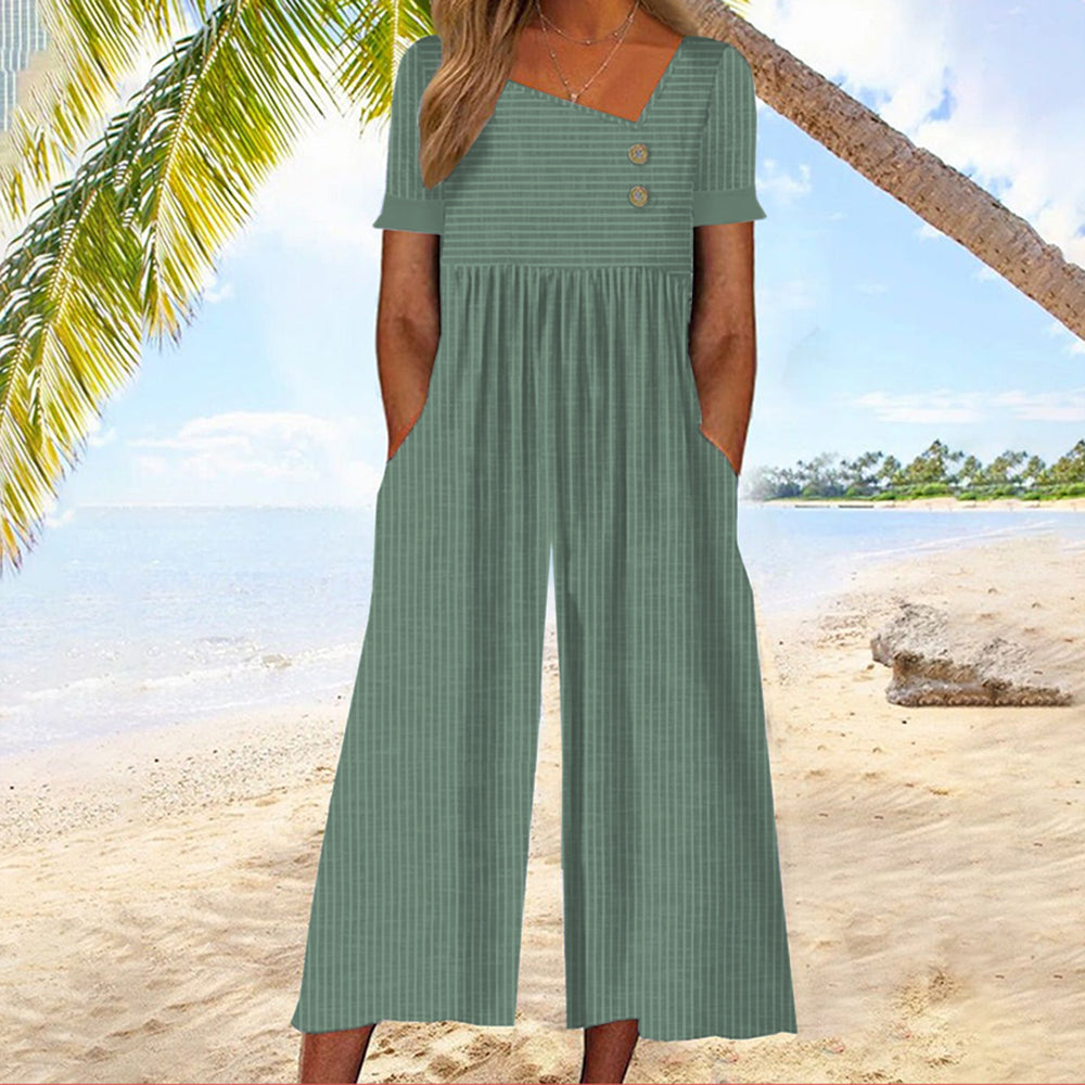 Youthful Blue Striped Short Sleeve Jumpsuit
