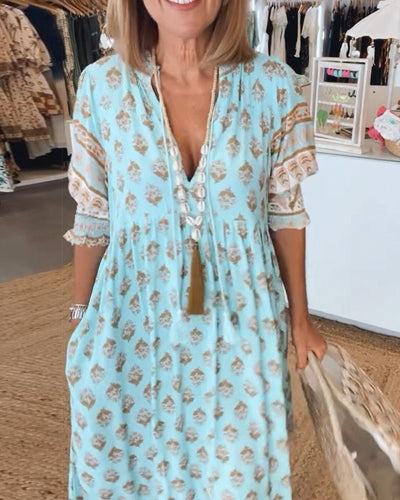 Mana  Chic Floral V-Neck Dress