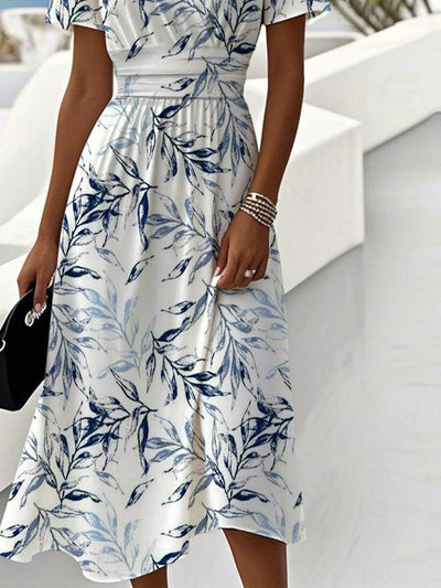 Midi Dresses with Floral Print and V-Neck