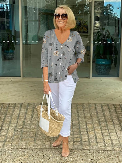 Evelyn Elegant Shirt with Flowers