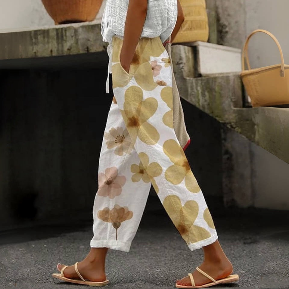 Classic Floral Print Trousers with Pockets
