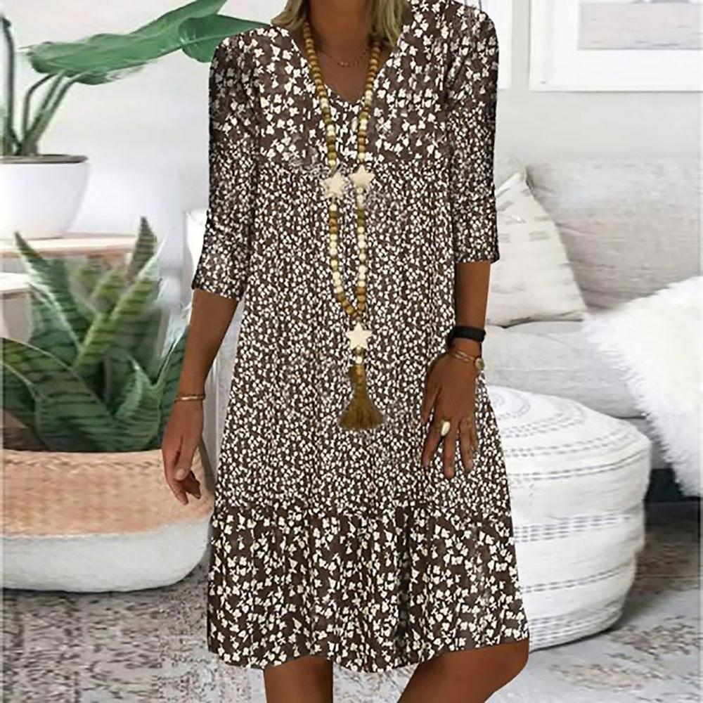 Mini dress in wild print in brown and white