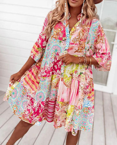 Sweet pink mini dress with 3/4 sleeves